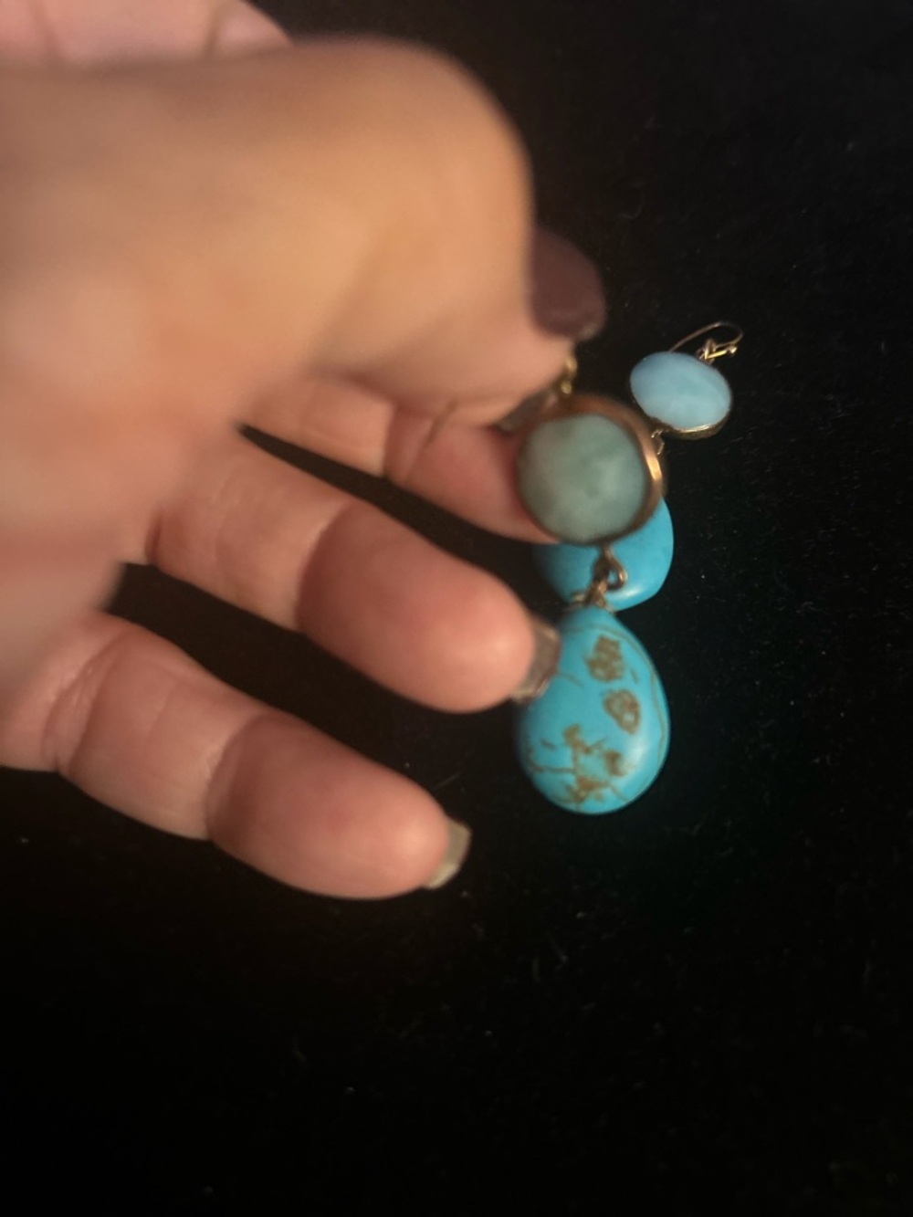 Turquoise Teardrop Dangle Earrings - Blue Stone Drop Earrings - Picture 6 of 7